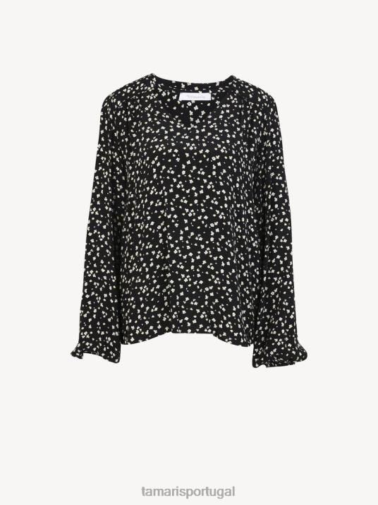 Tamaris mulheres blusa - preto/black beauty flower aop D06N2478