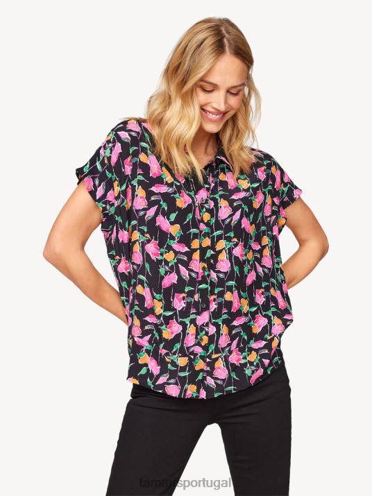 Tamaris mulheres blusa - preto/preto beauty multicolor flor aop D06N2521