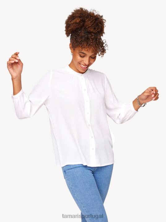 Tamaris mulheres boho bluse - branco/brilhante D06N2436