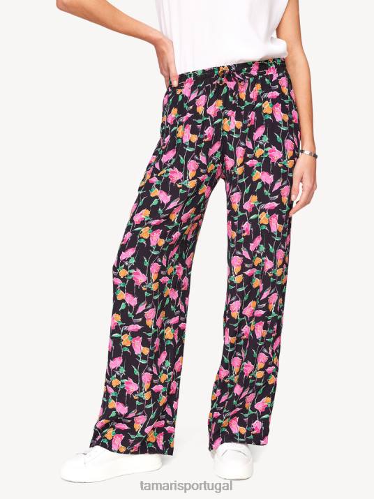 Tamaris mulheres calças - black/black beauty multicolor flower aop D06N2476