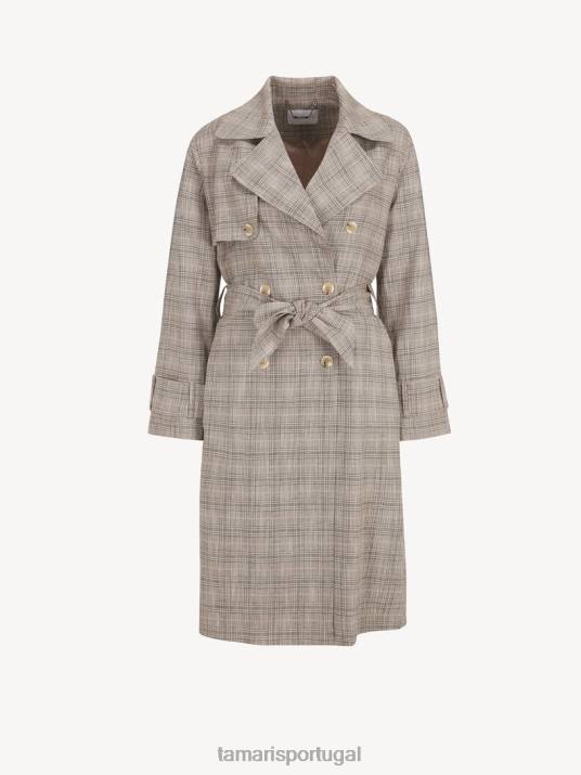 Tamaris mulheres trenchcoat - xadrez bege/luar pied-de-poule D06N2412