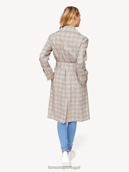 Tamaris mulheres trenchcoat - xadrez bege/luar pied-de-poule D06N2412