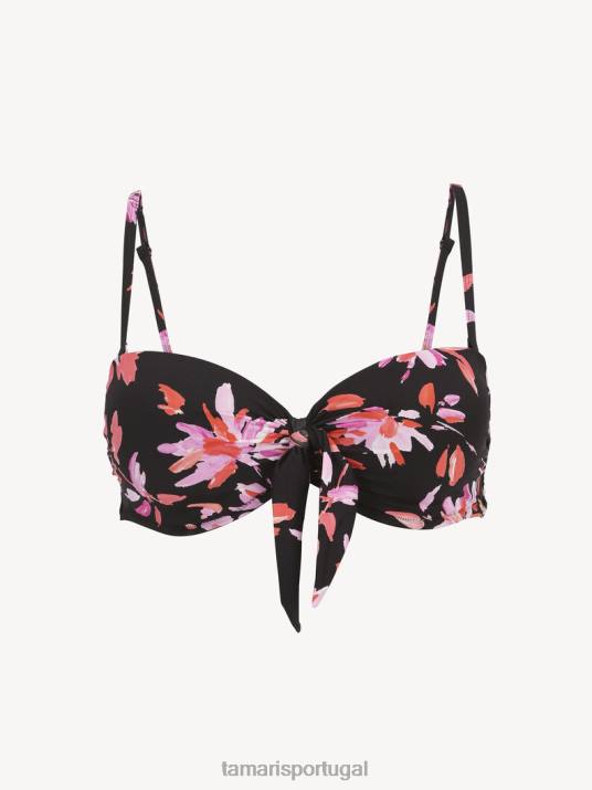 Tamaris mulheres top de biquíni - preto/rosa flor aop D06N2564