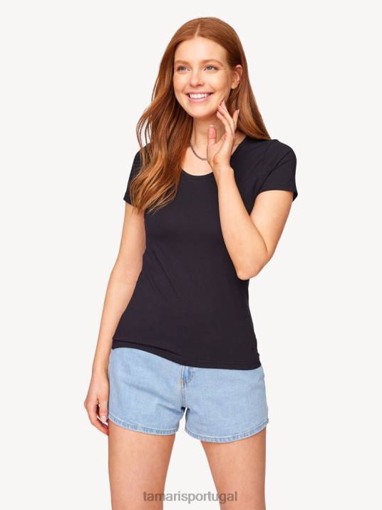 Tamaris mulheres t-shirt - preto/black beauty D06N2407