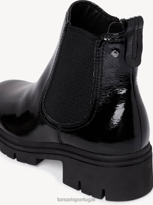 Tamaris mulheres bota chelsea couro - preto/preto verniz D06N356