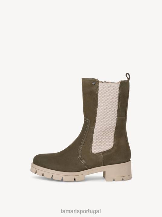 Tamaris mulheres bota chelsea couro - verde/caqui D06N1292