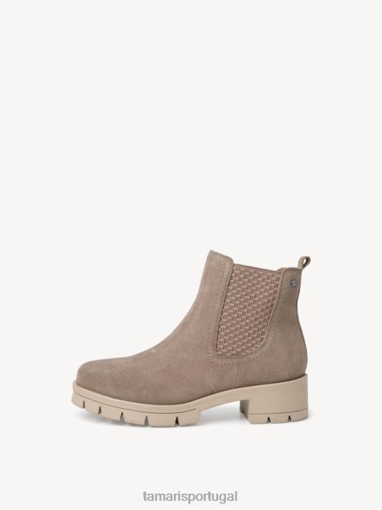 Tamaris mulheres bota chelsea de couro - camurça marrom/taupe D06N1390