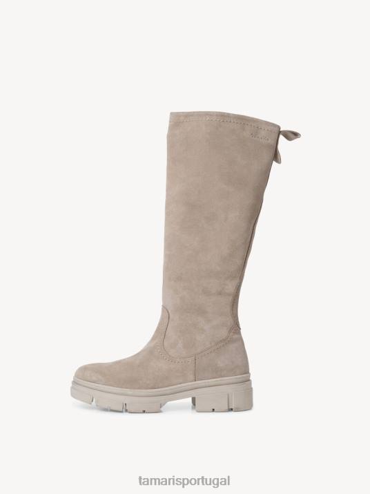 Tamaris mulheres botas de couro - camurça marrom/taupe D06N314