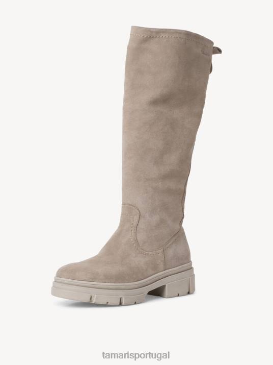 Tamaris mulheres botas de couro - camurça marrom/taupe D06N314