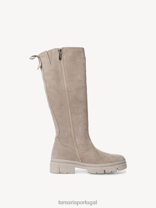 Tamaris mulheres botas de couro - camurça marrom/taupe D06N314