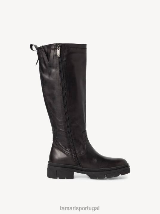 Tamaris mulheres botas de couro - couro preto/preto D06N65