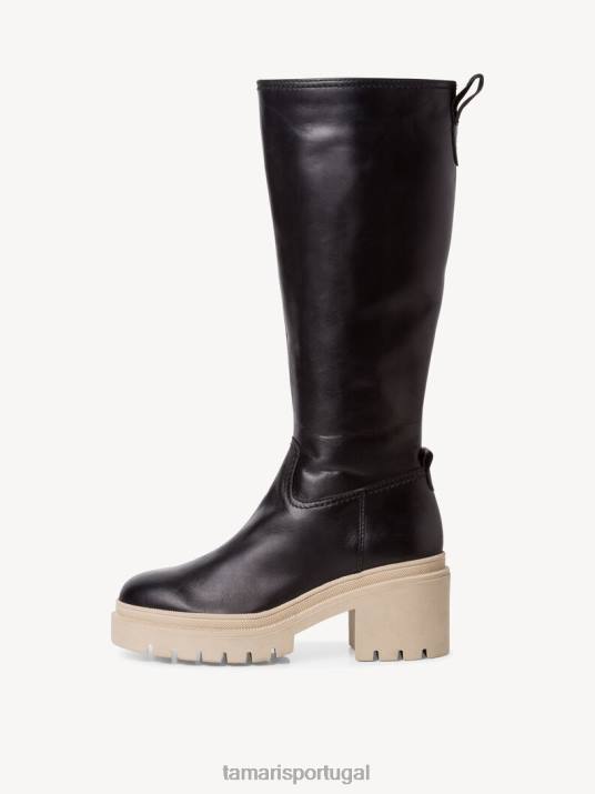 Tamaris mulheres botas de couro - preto/preto lea. D06N666