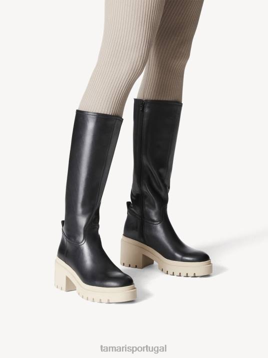 Tamaris mulheres botas de couro - preto/preto lea. D06N666