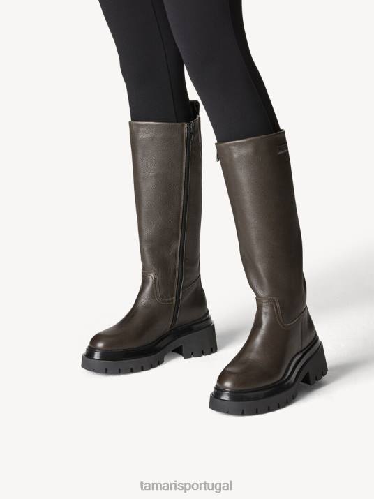 Tamaris mulheres botas em pele - verde/oliva D06N80