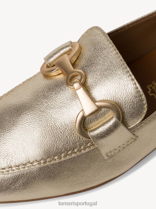 Tamaris mulheres chinelo de couro - metalizado/dourado claro D06N555