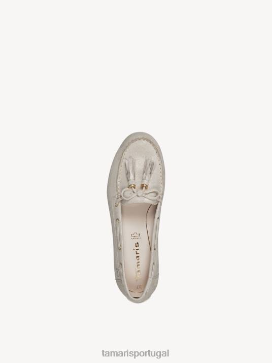 Tamaris mulheres mocassim de couro - branco/champanhe D06N1428