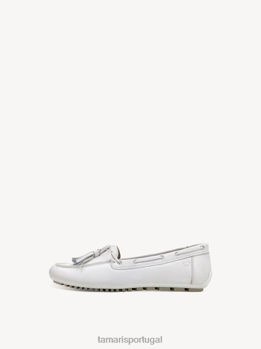 Tamaris mulheres mocassim de couro - branco/couro branco D06N328