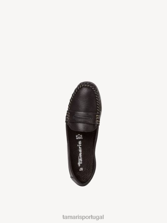 Tamaris mulheres mocassim de couro - couro preto/preto D06N1261