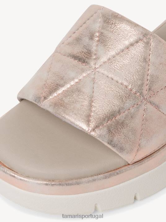 Tamaris mulheres mule de couro - metalizado/nuvem rosegold D06N1128