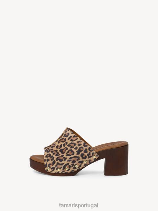 Tamaris mulheres mule de couro - pente marrom/leopardo D06N111