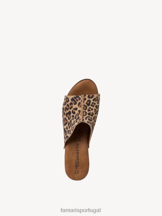 Tamaris mulheres mule de couro - pente marrom/leopardo D06N111