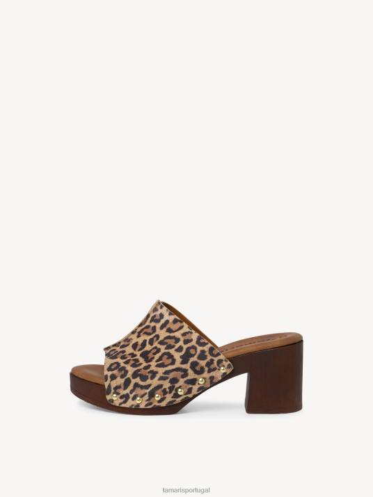 Tamaris mulheres mule de couro - pente marrom/leopardo D06N111