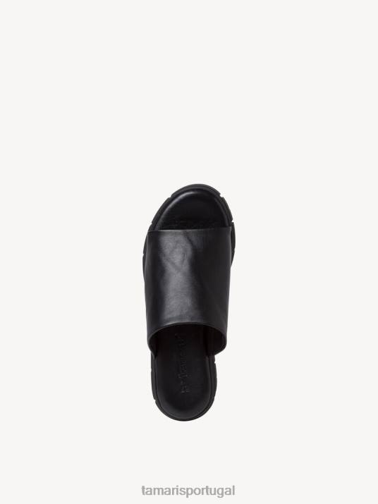 Tamaris mulheres mule de couro - preto/preto uni D06N233